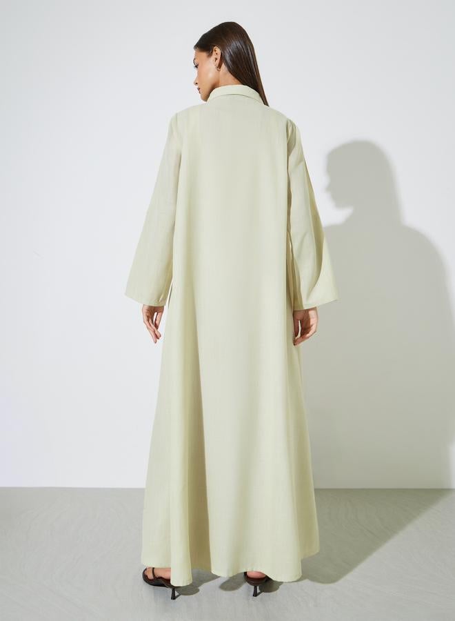 Amirah Green All Over Print Open Front Collared Abaya - Image 3