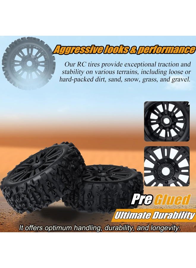 RC Station 1/8 Scale RC Buggy Tires 17mm Hex RC Wheels and Tires PreGlued 17mm Hex 1/8 RC Buggy Tires and Wheels with Foam Inserts, for Arrma Typhon 6S 3S Talion 6S, Team Losi 8IGHT, HPI 4PCS - Image 3