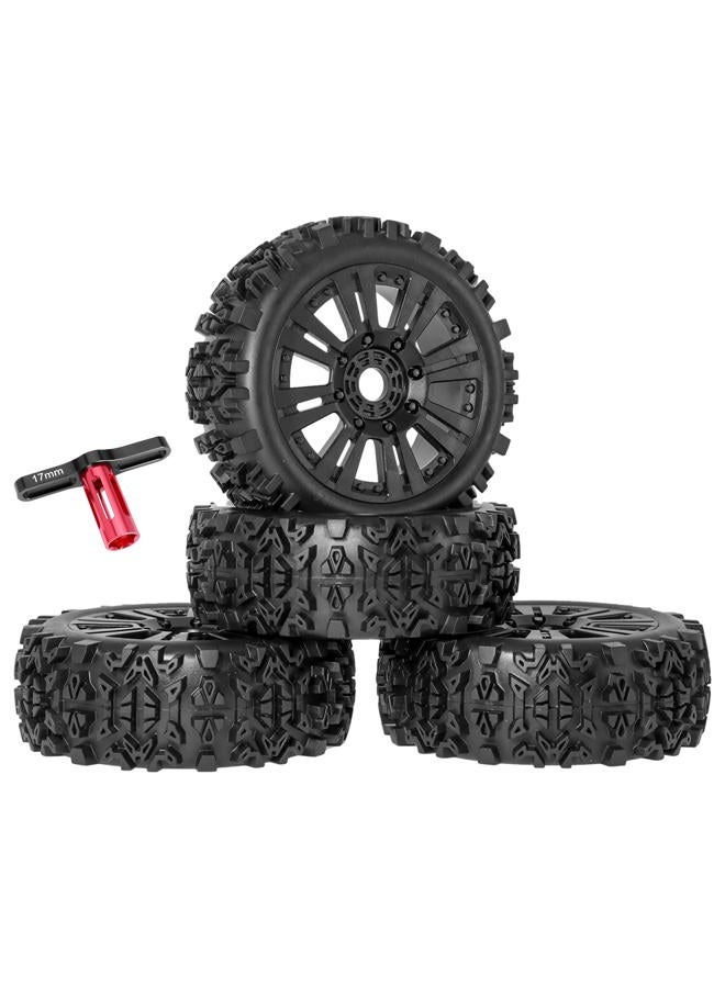 RC Station 1/8 Scale RC Buggy Tires 17mm Hex RC Wheels and Tires PreGlued 17mm Hex 1/8 RC Buggy Tires and Wheels with Foam Inserts, for Arrma Typhon 6S 3S Talion 6S, Team Losi 8IGHT, HPI 4PCS - Image 1