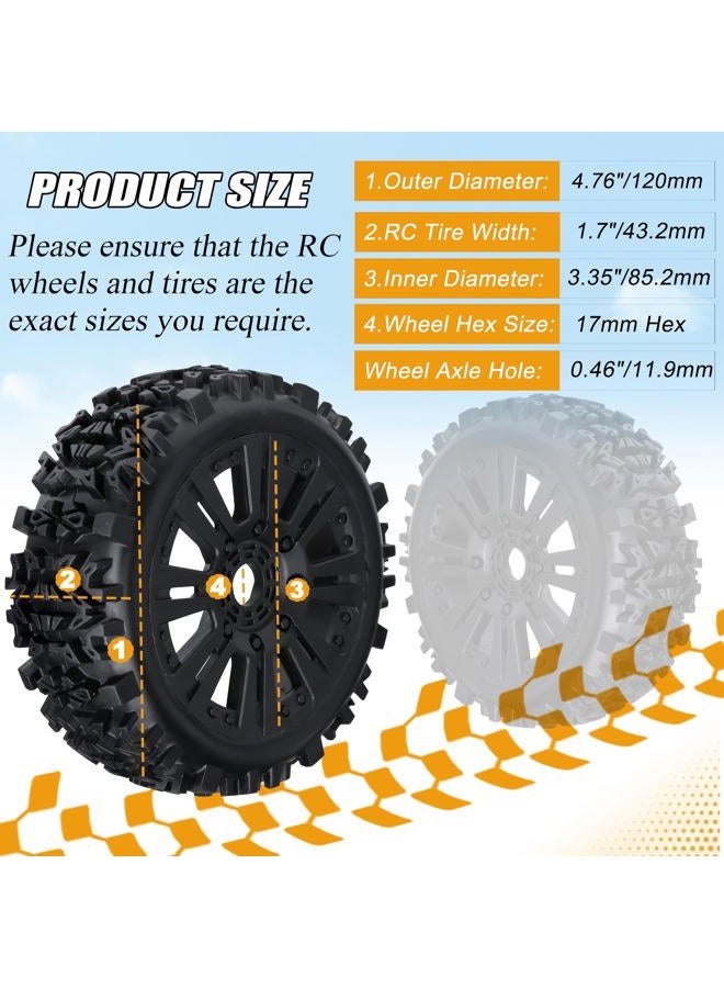 RC Station 1/8 Scale RC Buggy Tires 17mm Hex RC Wheels and Tires PreGlued 17mm Hex 1/8 RC Buggy Tires and Wheels with Foam Inserts, for Arrma Typhon 6S 3S Talion 6S, Team Losi 8IGHT, HPI 4PCS - Image 2