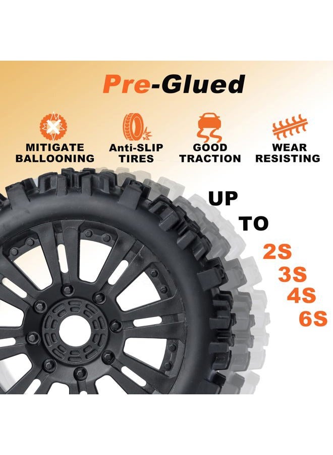 RC Station 1/8 Scale RC Buggy Tires 17mm Hex RC Wheels and Tires PreGlued 17mm Hex 1/8 RC Buggy Tires and Wheels with Foam Inserts, for Arrma Typhon 6S 3S Talion 6S, Team Losi 8IGHT, HPI 4PCS - Image 4