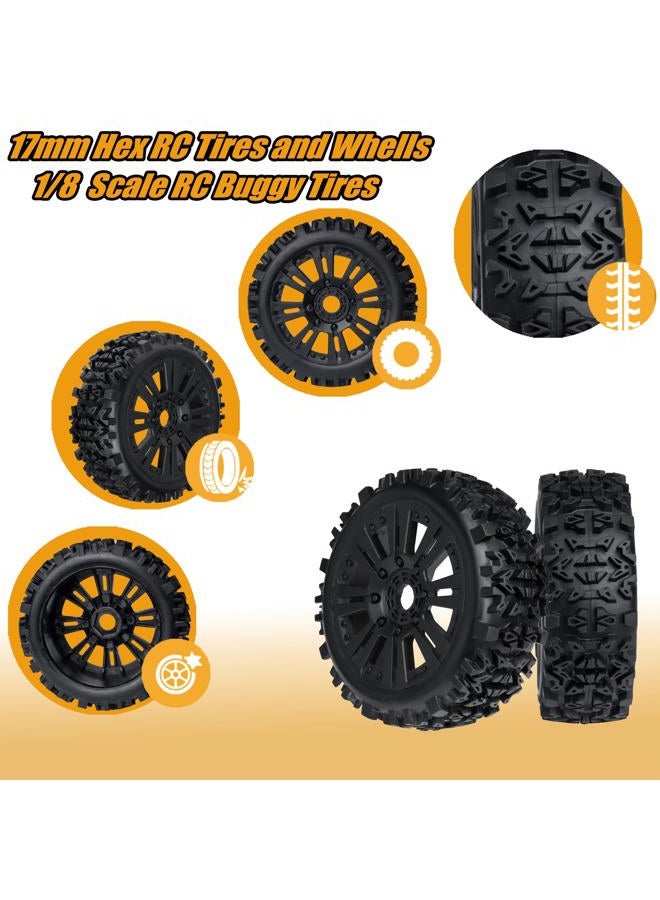 RC Station 1/8 Scale RC Buggy Tires 17mm Hex RC Wheels and Tires PreGlued 17mm Hex 1/8 RC Buggy Tires and Wheels with Foam Inserts, for Arrma Typhon 6S 3S Talion 6S, Team Losi 8IGHT, HPI 4PCS - Image 5