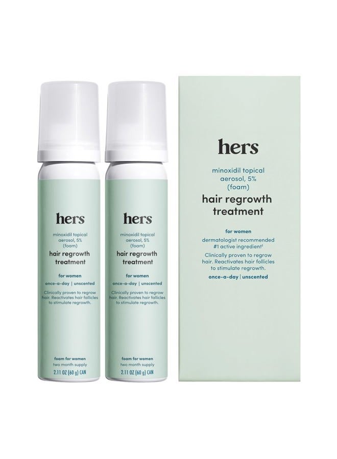 HIMS & HERS hers Hair Regrowth Treatment - Topical Minoxidil 5% Foam for Women - Extra Strength - Supports Thicker, Fuller Hair - Non-Greasy - Unscented, 2 Pack - Image 1