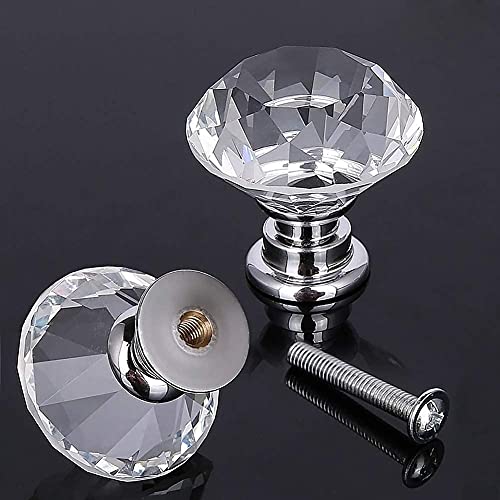 Akstore 6 Pcs Crystal Glass Cabinet Knobs 30mm Diamond Shape Drawer Kitchen Cabinets Dresser Cupboard Wardrobe Pulls Handles (30mm, Clear) - Image 3