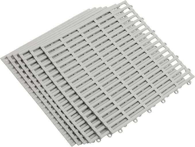 6Pcs Grey Non Slip Bathroom Floor Mats Washable TPE Interlocking Drainage Rug - Image 1