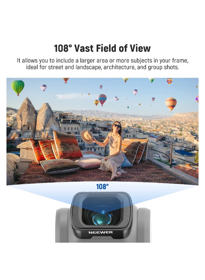 NEEWER 0.75X Wide Angle Lens for DJI Osmo Pocket 3, 108° Magnetic Camera Filter, Ultra-Wide Aspherical Lens for Expansive Views, Lightweight High-Definition Glass, Perfect for Street & Landscape Photography - Image 2