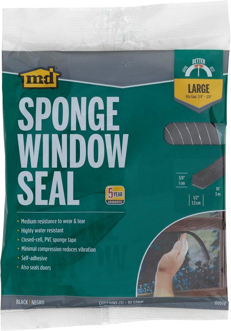 M-D Building Products Premium Weather-Strip - 1/2 in W X 10 Ft L X 3/8 in T, Black Rubber Foam Seal - Image 4