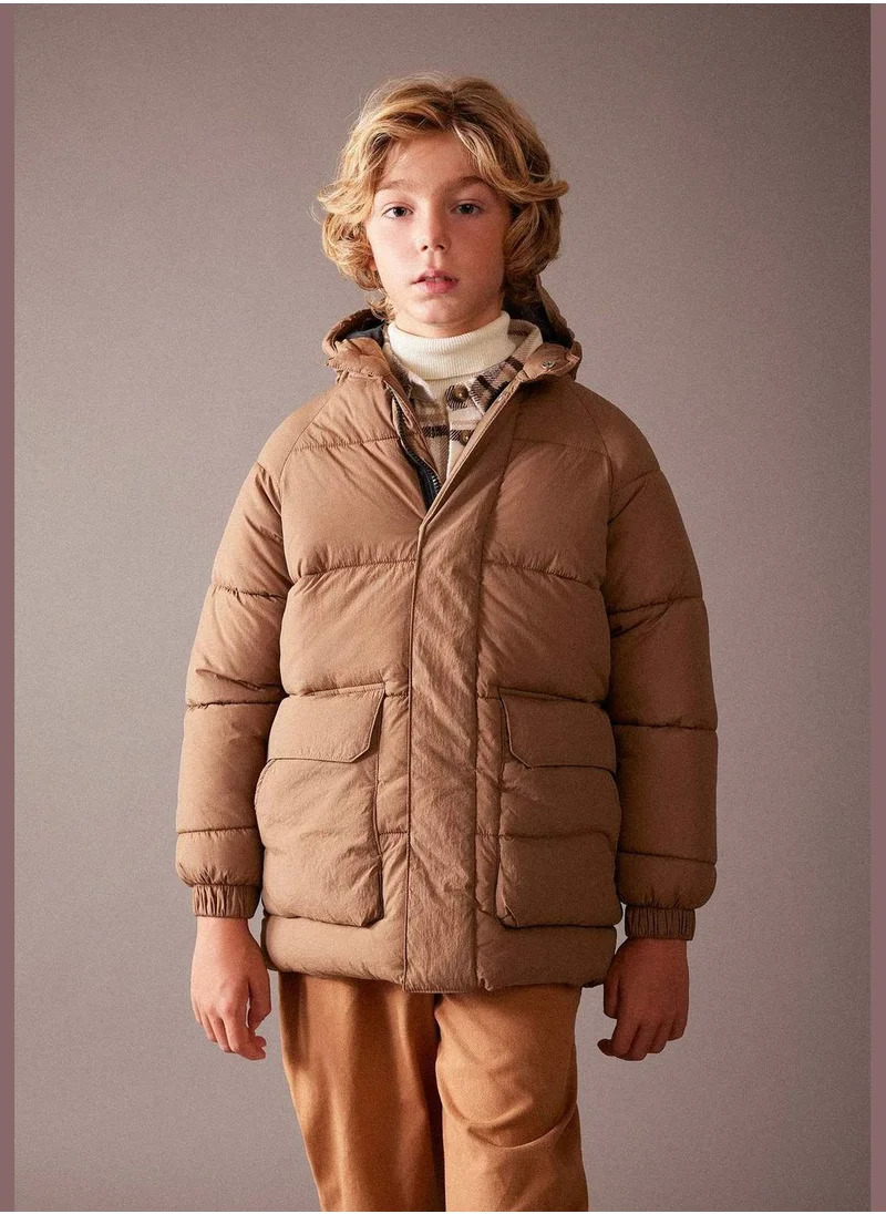 ديفاكتو Boy Water-Repellent Coat Hooded Long Sleeve