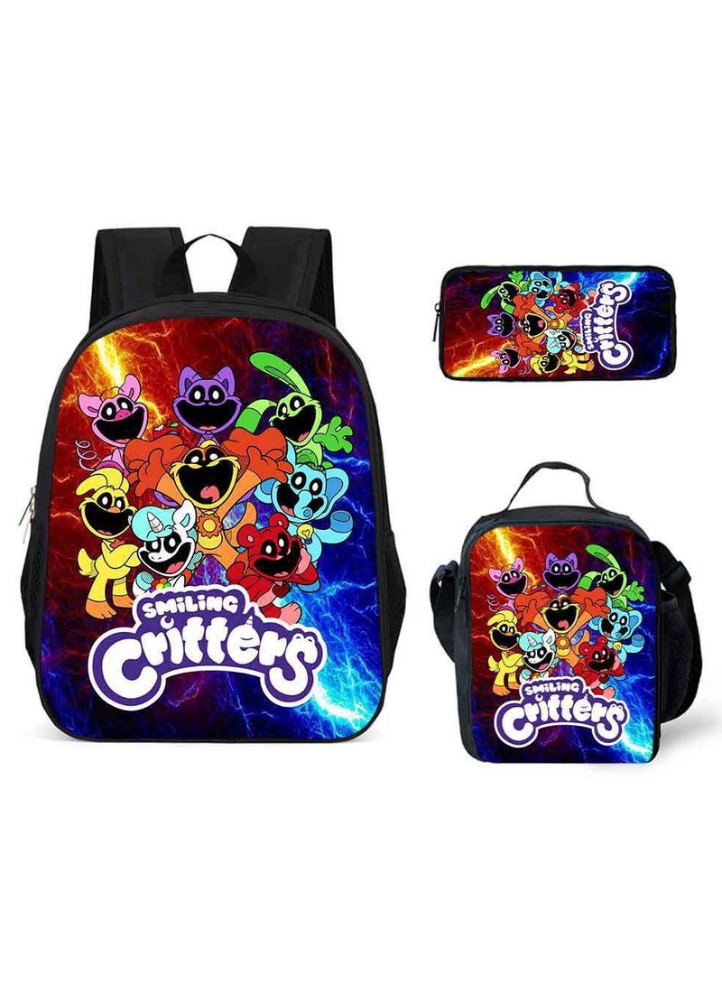 Smiling Schoolbag Three-Piece Set Cartoon Backpack Smiling Small Animals 29*42*16cm