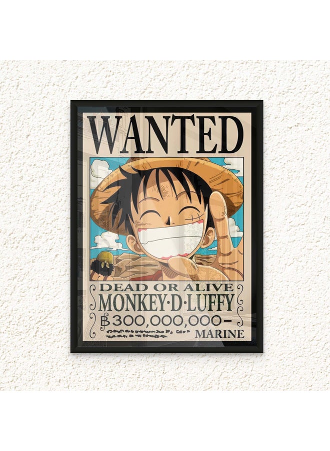 Art Decor Framed Fine Art of One Piece Wanted Poster Wall Art Monkey D. Luffy Artwork Anime Portrait Print Wall Décor for Bedroom Boy Room Living Room Gaming Room - Image 1