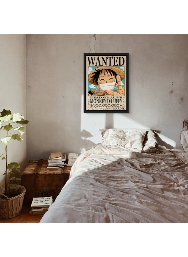 Art Decor Framed Fine Art of One Piece Wanted Poster Wall Art Monkey D. Luffy Artwork Anime Portrait Print Wall Décor for Bedroom Boy Room Living Room Gaming Room - Image 2