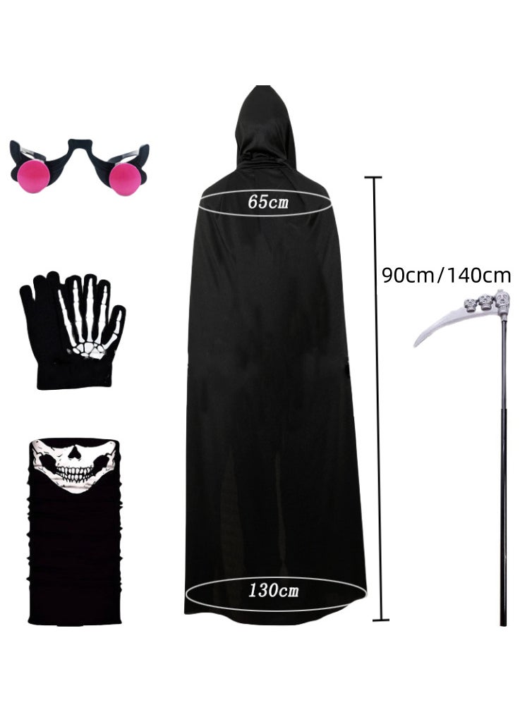 AUTOYSUR Grim Reaper Costume for Adults and Child Black Hooded Cape with Accessories Scythe Skull Gloves Mask Grim Reaper Robe Party Costume Cosplay  - Image 3