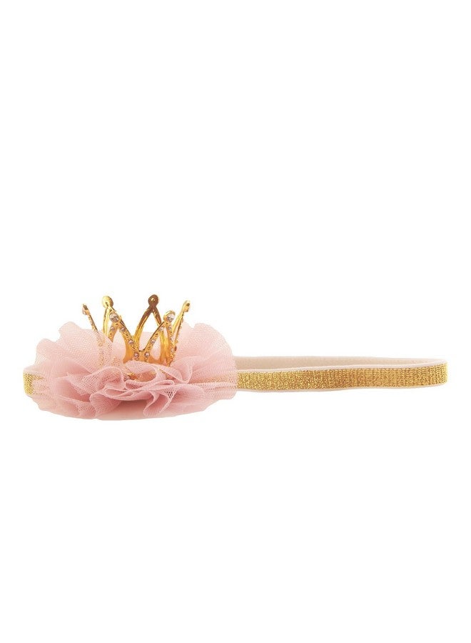 Nishine Nishine 1.3"x1.3" Mini Baby Girl Tulle Crown Headband Toddler Princess Crown Tiaras Birthday Photography (Gold, Elastic)  - Image 1