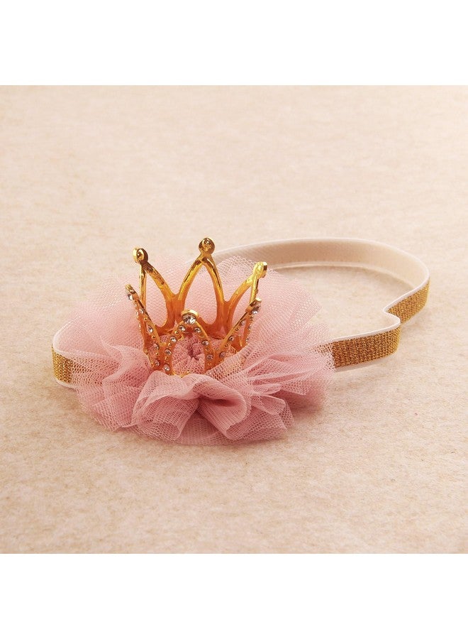 Nishine Nishine 1.3"x1.3" Mini Baby Girl Tulle Crown Headband Toddler Princess Crown Tiaras Birthday Photography (Gold, Elastic)  - Image 3