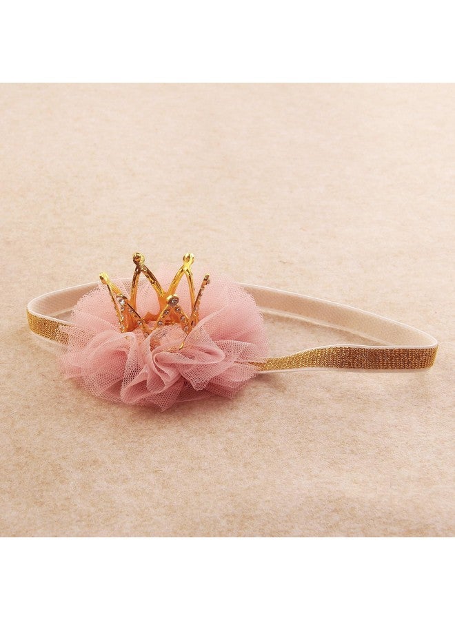 Nishine Nishine 1.3"x1.3" Mini Baby Girl Tulle Crown Headband Toddler Princess Crown Tiaras Birthday Photography (Gold, Elastic)  - Image 4