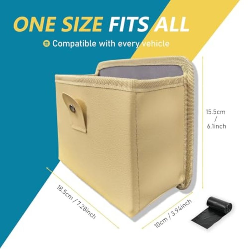 Leak-Proof Backseat Trash Bin, Fashionable Hanging Waste Sack, Includes Roll of Refill Liners, Multipurpose for SUV/Truck/Van, Store Litter and Debris Beige - Image 2