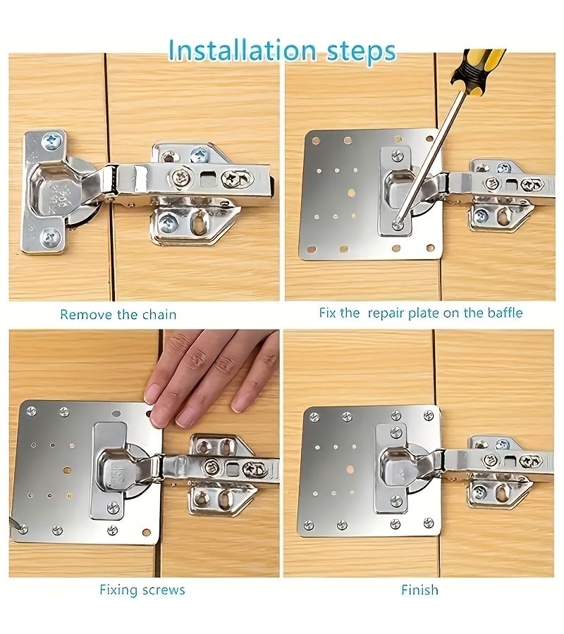 14 Pieces Cabinet Door Hinge Repair Kit With Screws And Steel Plates Rust Proof - Image 1