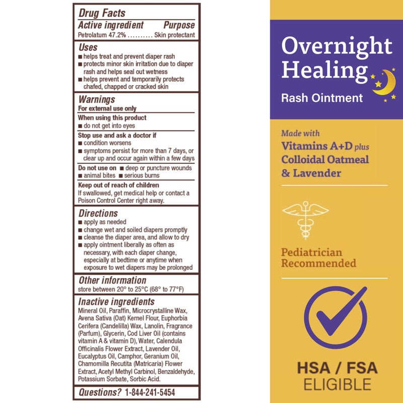 A + D A+D Overnight Healing Diaper Rash Ointment - Soothes, Protects & Relieves Diaper Rash Overnight with Lavender & Colloidal Oatmeal - Healing Ointment for Red, Itchy, Irritated Skin - 15.2 oz Jar - Image 2