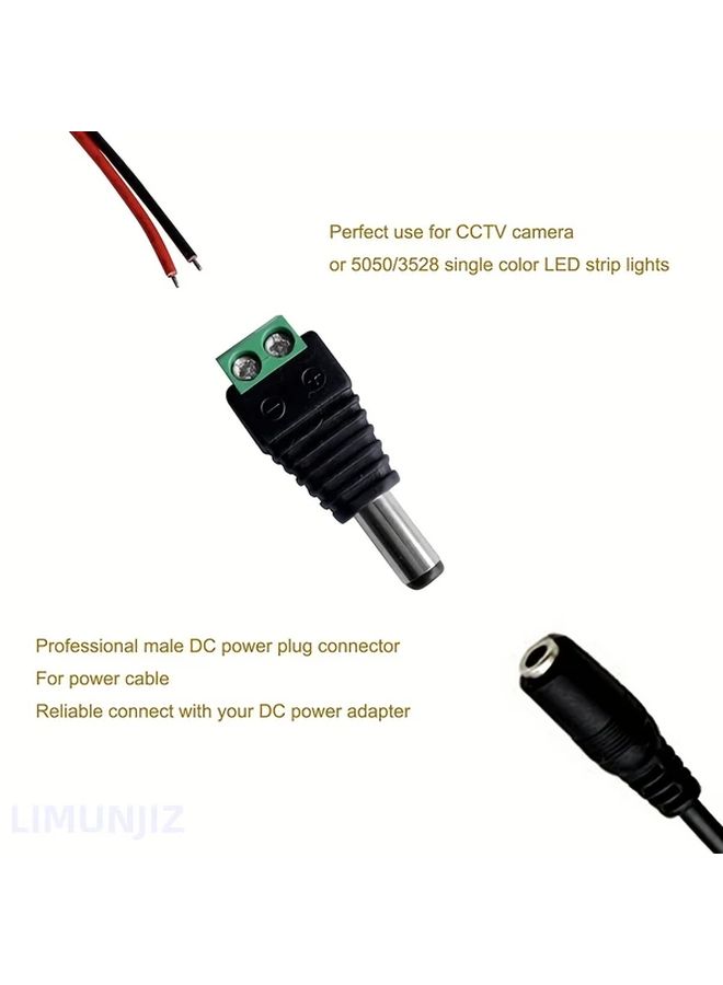 12V DC Power Connector Kit 10 Pairs Male Female Jacks 5.5mm x 2.1mm Heavy Duty Wire Leads - Image 5