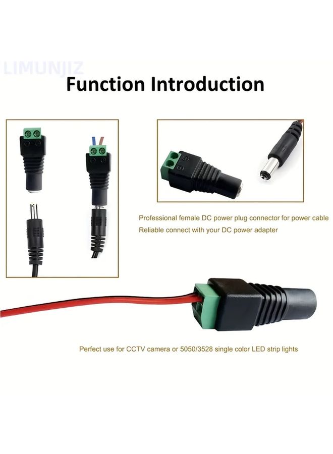 12V DC Power Connector Kit 10 Pairs Male Female Jacks 5.5mm x 2.1mm Heavy Duty Wire Leads - Image 4