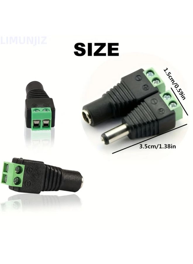 12V DC Power Connector Kit 10 Pairs Male Female Jacks 5.5mm x 2.1mm Heavy Duty Wire Leads - Image 2