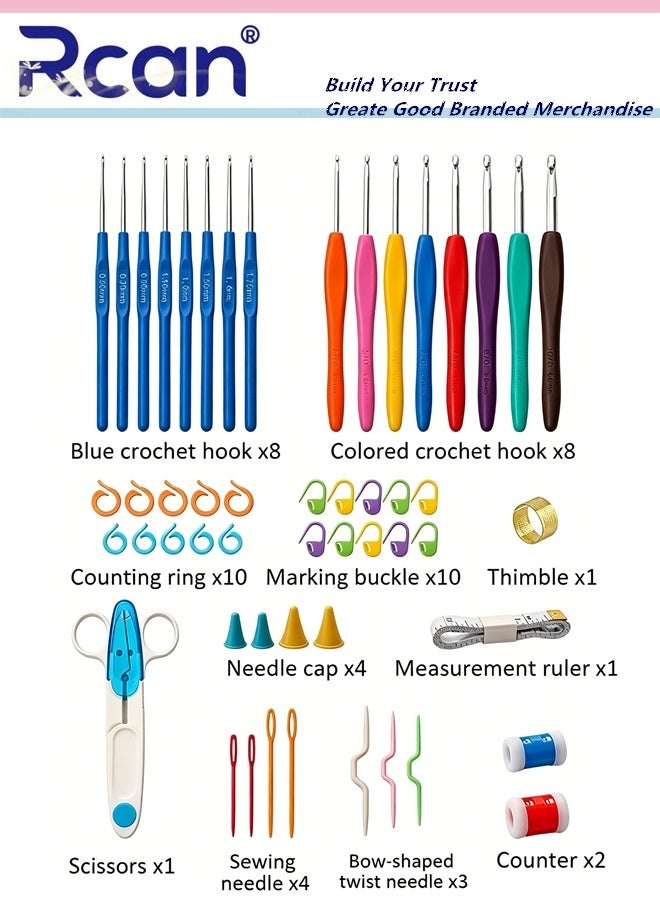 Rcan 53PCS Crochet Hooks Set with Carry Bag, Needles, Color Stitch Markers, Measure Tape Beginners Crochet Hook Set for Crochet Art, DIY Crafting,Multicolor, With Transparent Case - Image 2
