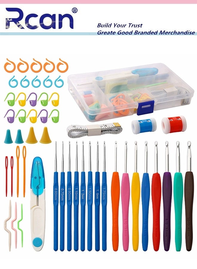 Rcan 53PCS Crochet Hooks Set with Carry Bag, Needles, Color Stitch Markers, Measure Tape Beginners Crochet Hook Set for Crochet Art, DIY Crafting,Multicolor, With Transparent Case - Image 1