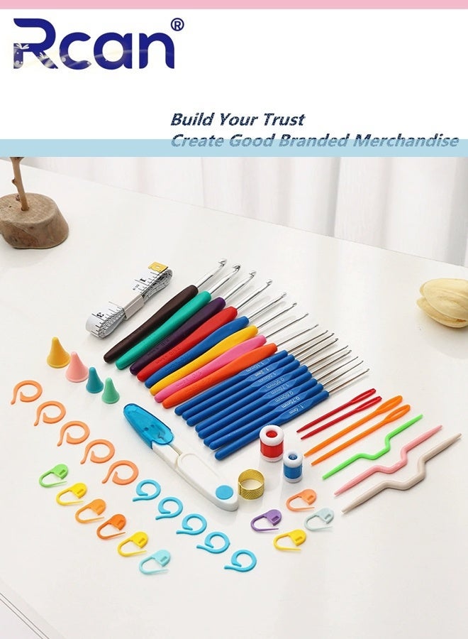 Rcan 53PCS Crochet Hooks Set with Carry Bag, Needles, Color Stitch Markers, Measure Tape Beginners Crochet Hook Set for Crochet Art, DIY Crafting,Multicolor, With Transparent Case - Image 5