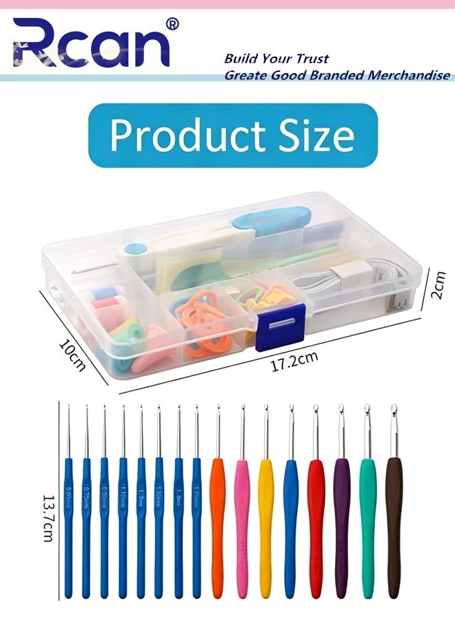 Rcan 53PCS Crochet Hooks Set with Carry Bag, Needles, Color Stitch Markers, Measure Tape Beginners Crochet Hook Set for Crochet Art, DIY Crafting,Multicolor, With Transparent Case - Image 3