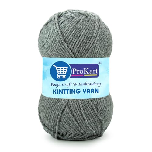 ProKart Premium Woolen 4 ply Hand Knitting Wool Yarn | Fine Weight Knitted and Crocheted Soft Yarn for Sweater, Scarf, Hat, Baby Clothes, Baby Sports, Purse, Gift Bags & DIY Craft Accessories Projects (1 Ball/100 Gram Each) (Grey, 100gms x 1 Pack) - Image 1