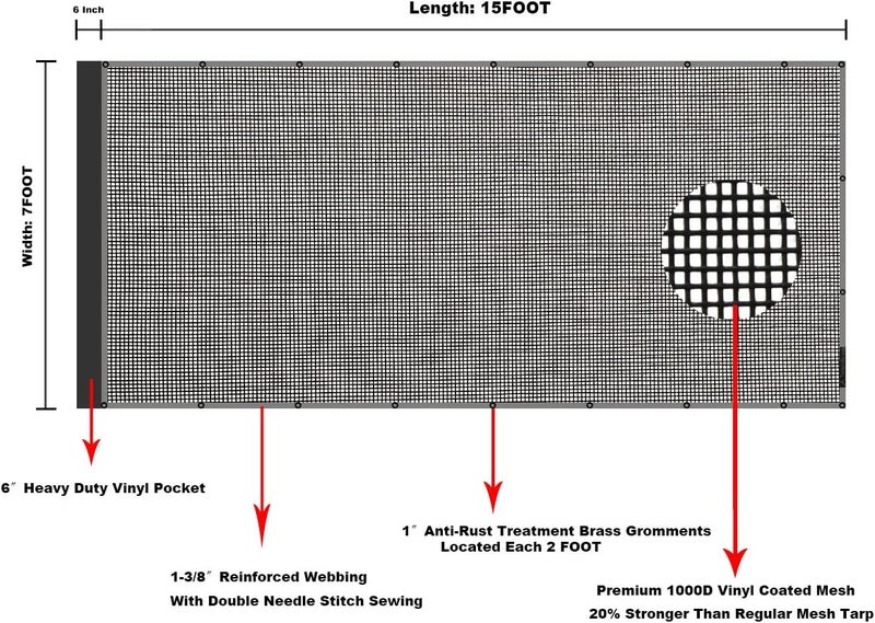 leaveshade Dump Truck Mesh Tarp 7'X15' - Heavy Duty Truck Cover with 6'' Pocket - Image 5