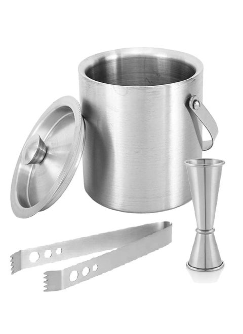 finality Stainless Steel Double Walled Insulated Ice Bucket with Lid with Tong and Ring Peg Measure 15 Liter