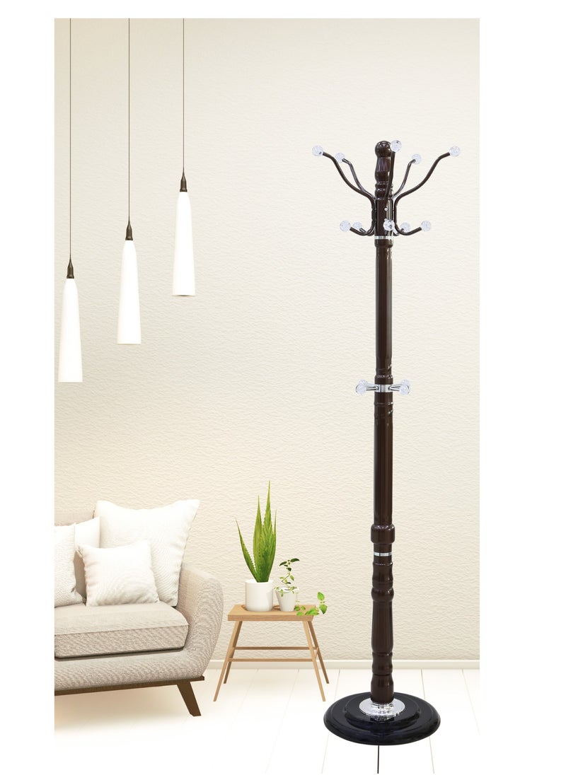 AFT - AFT Metal Coat Rack Stand With Rubber Base, Free Standing Hall Tree with 14 Hooks For Hanging Scarf, Bag, Jacket, Home Entry-way Hat Hanger Organizer- Brown Tree shape - Image 1