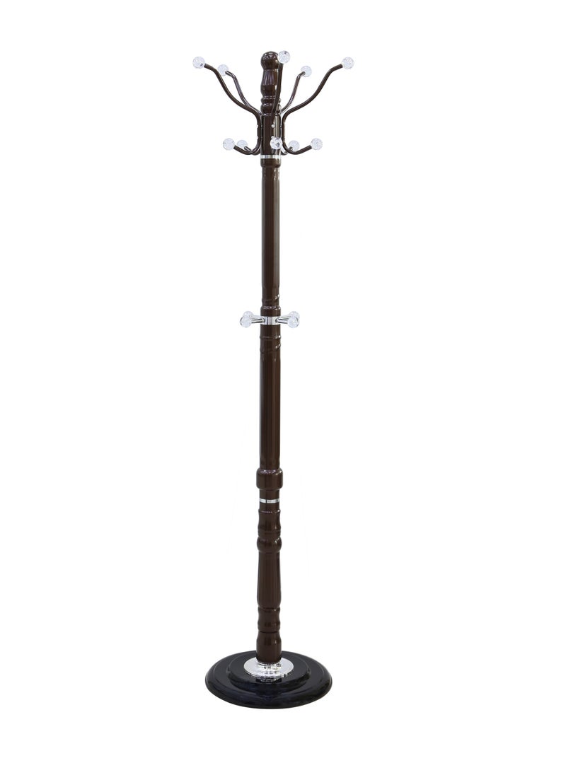 AFT - AFT Metal Coat Rack Stand With Rubber Base, Free Standing Hall Tree with 14 Hooks For Hanging Scarf, Bag, Jacket, Home Entry-way Hat Hanger Organizer- Brown Tree shape - Image 1