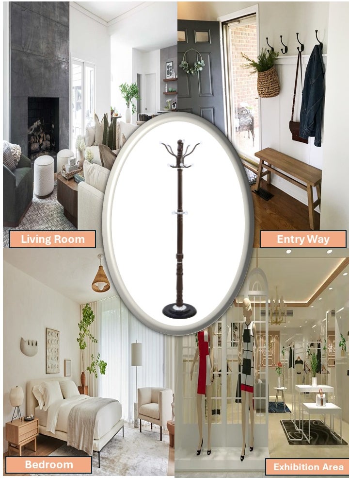 AFT - AFT Metal Coat Rack Stand With Rubber Base, Free Standing Hall Tree with 14 Hooks For Hanging Scarf, Bag, Jacket, Home Entry-way Hat Hanger Organizer- Brown Tree shape - Image 1