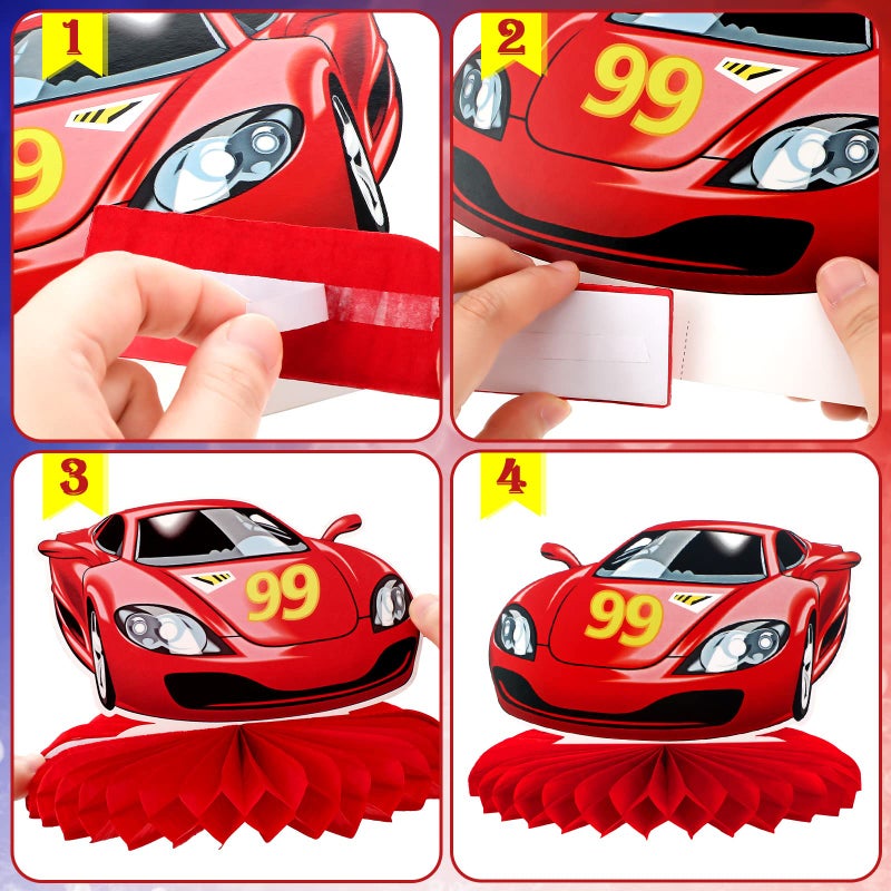Inbagi 9 Pieces Race Car Party Decorations Race Car Honeycomb Centerpieces Racing Party Table Decor Double-Sided Cars Photo Booth Props for Birthday Supplies - Image 4