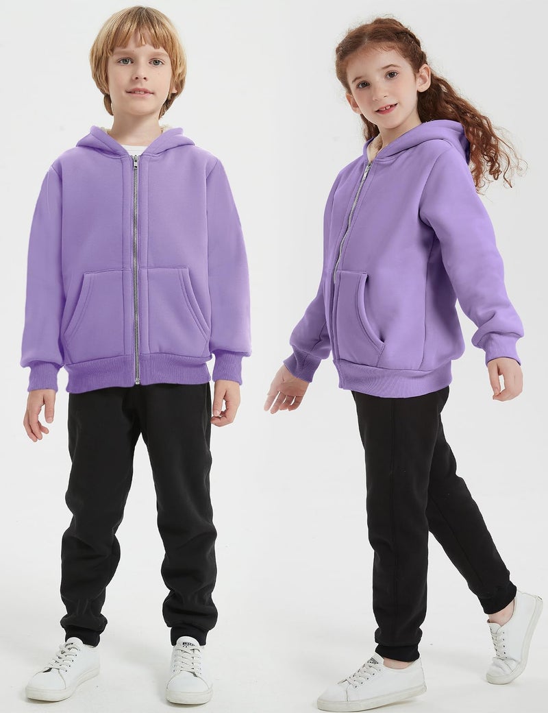 Flygo Unisex Boys Girls Fleece Jacket Hoodie Sherpa Lined Zip Up Hooded Sweatshirt Kids Winter Jackets(Purple-XS) - Image 2