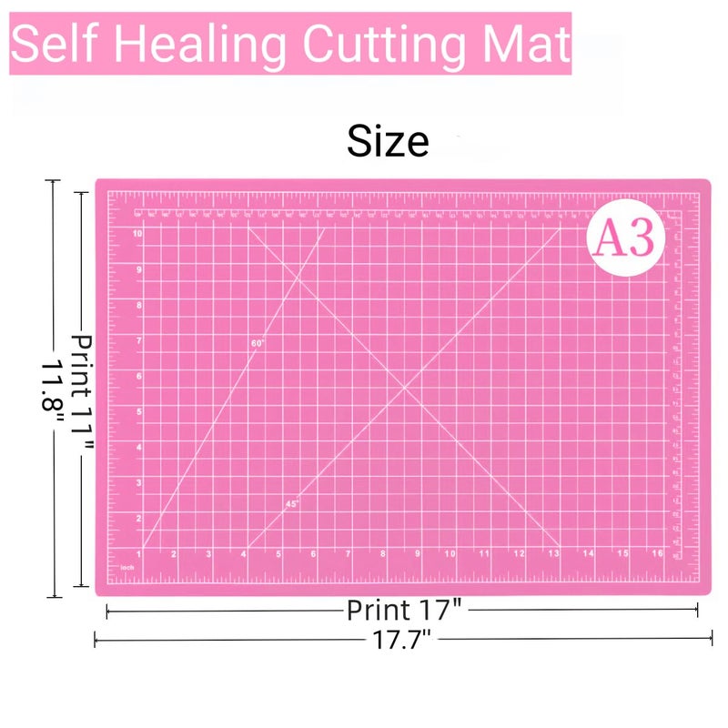AMASEWART 45mm Rotary Cutter and Mat Set, Fabric Cutter Wheel and 12x18 Inch Self Healing Sewing Cutting Mat, Fabric Rotary Cutter with 5pcs Rotary Blades for Quilting Patchworking Crafts, Pink - Image 3