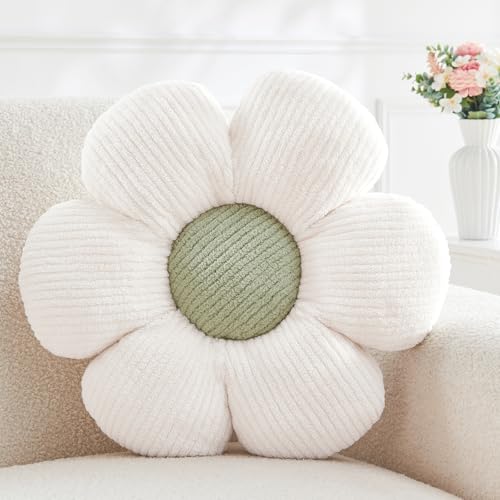 Mepherl Flower Pillow,Cute Daisy Flower Shaped Throw Pillow for Home Decor,Soft Flower Throw Pillow Seating Cushion for Bedroom,Sofa,Couch (15.7",White) - Image 1