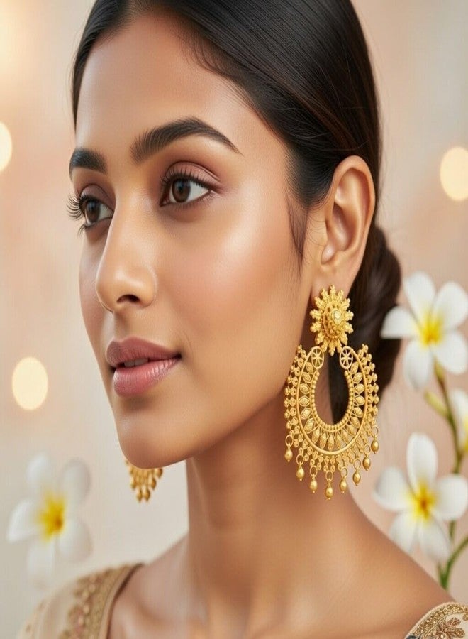 Efulgenz Indian Earrings Chandbali Earrings Indian Earrings for Women Wedding Ethnic Traditional Dangle Statement Earrings Set for Women - Image 3