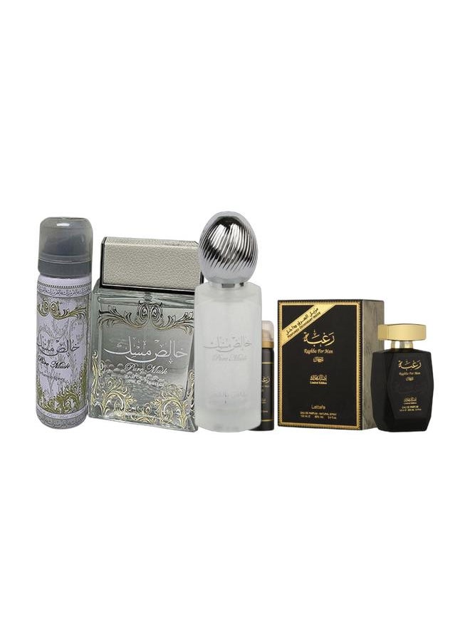 Lattafa Raghba Limited Edition EDP 100ml, Pure Musk Fresh Hair Mist 50ml, and Lattafa 2-Piece Pure Musk Gift Set (1 Khalish Musk EDP 100ml, 1 Deo Spray 75ml)  - Image 1