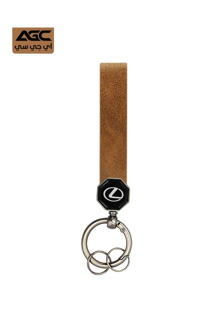 Agc AGC Leather Keychain for Lexus Cars, Soft PU Strap with Metal Ring Double Screw Fixing 360° Rotation Portable Spring Ring Durable Car Key Holder, 12.5x1.5cm  - Image 1