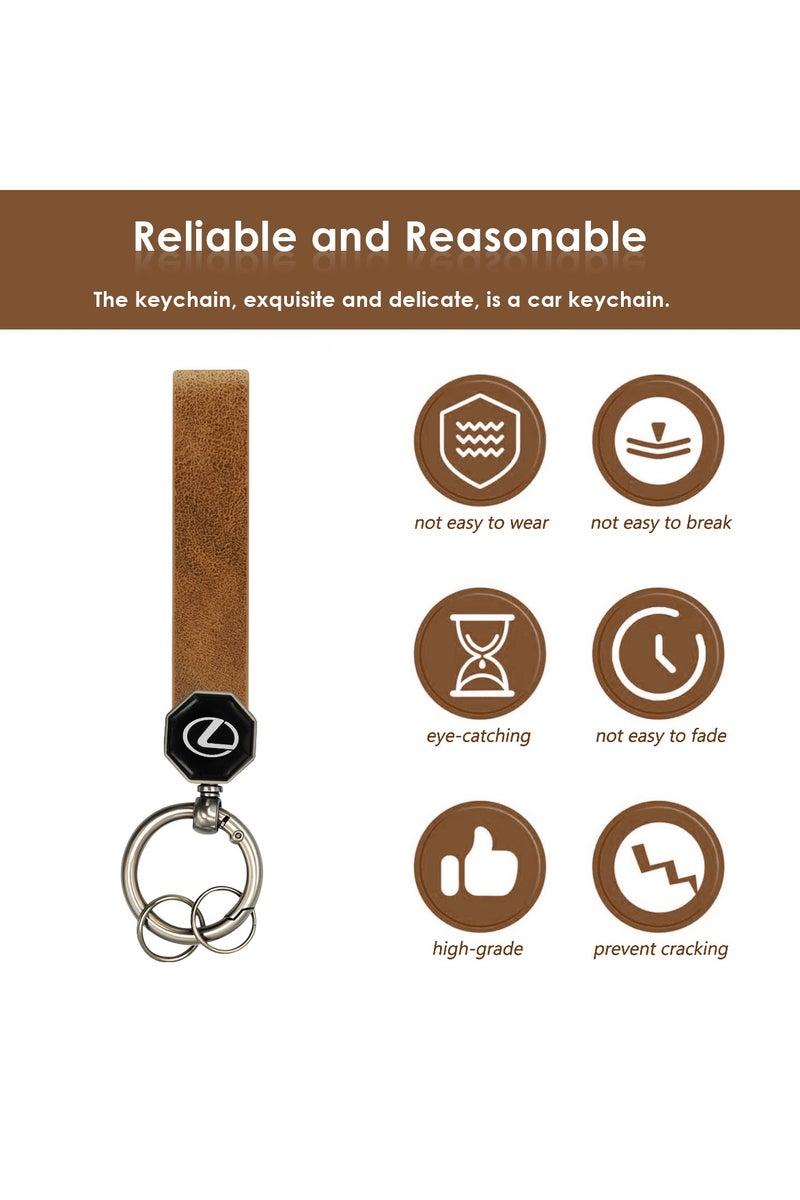 Agc AGC Leather Keychain for Lexus Cars, Soft PU Strap with Metal Ring Double Screw Fixing 360° Rotation Portable Spring Ring Durable Car Key Holder, 12.5x1.5cm  - Image 3