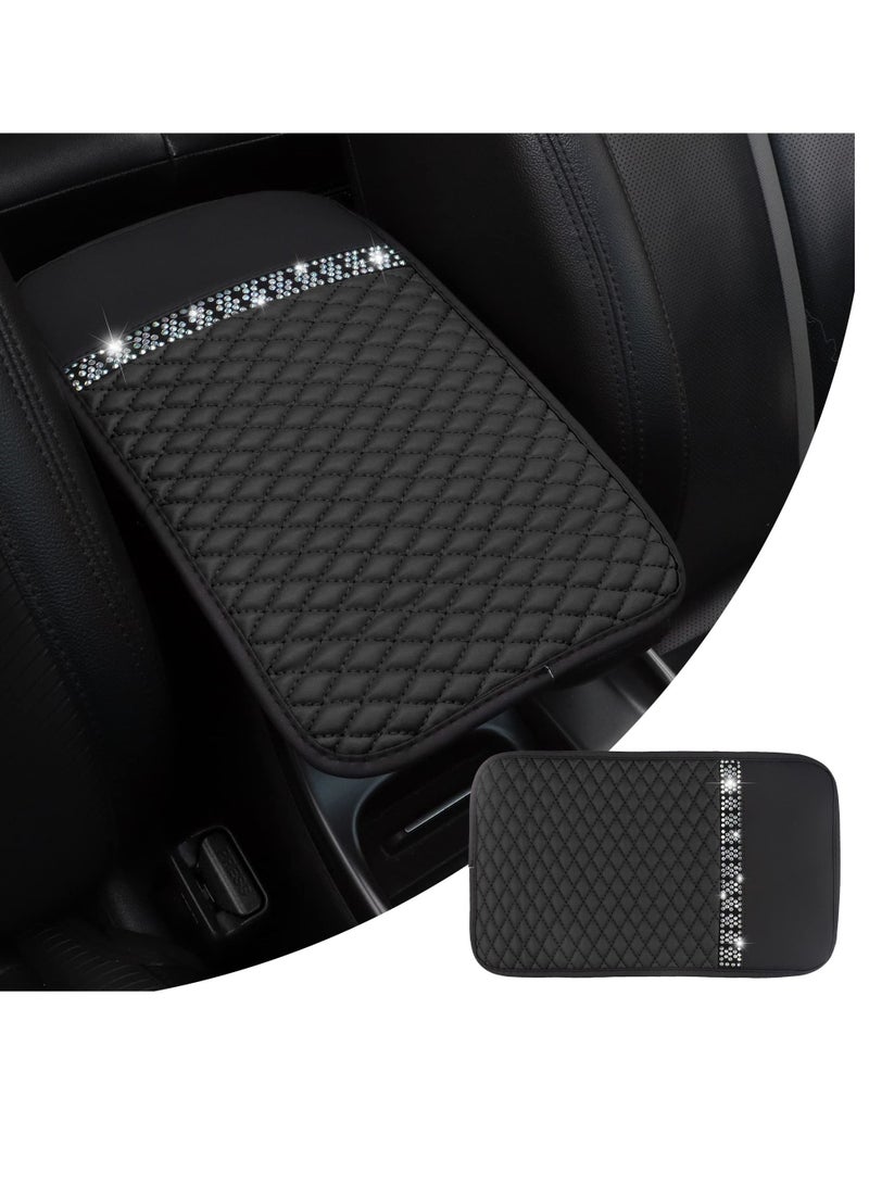 SYOSI Leather Car Armrest Box Cover, Car Center Console Slip Waterproof with Colorful Crystal Armrest Seat Pad for Most Car, suvs, trucks - Image 1