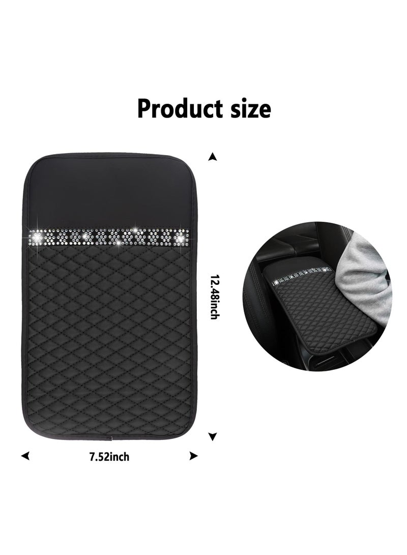 SYOSI Leather Car Armrest Box Cover, Car Center Console Slip Waterproof with Colorful Crystal Armrest Seat Pad for Most Car, suvs, trucks - Image 2
