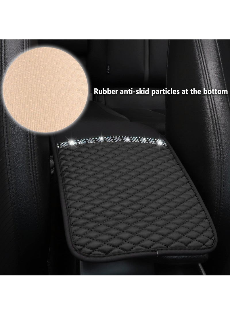 SYOSI Leather Car Armrest Box Cover, Car Center Console Slip Waterproof with Colorful Crystal Armrest Seat Pad for Most Car, suvs, trucks - Image 4