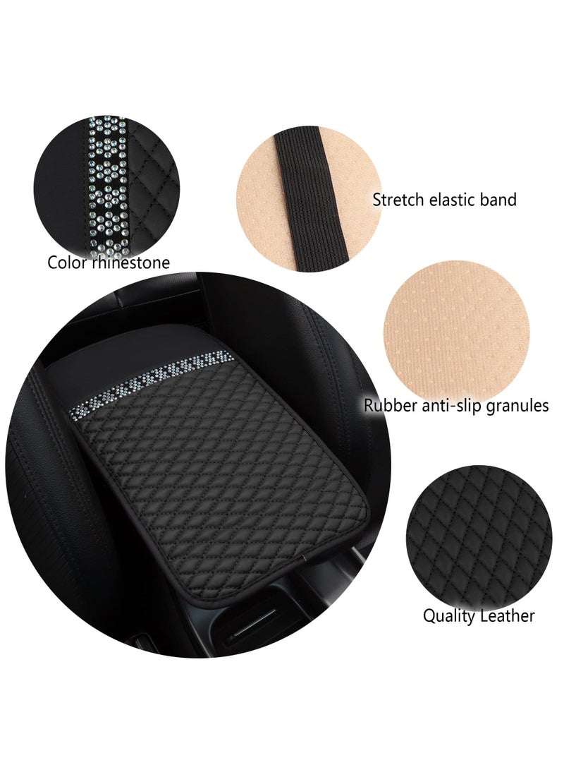 SYOSI Leather Car Armrest Box Cover, Car Center Console Slip Waterproof with Colorful Crystal Armrest Seat Pad for Most Car, suvs, trucks - Image 5