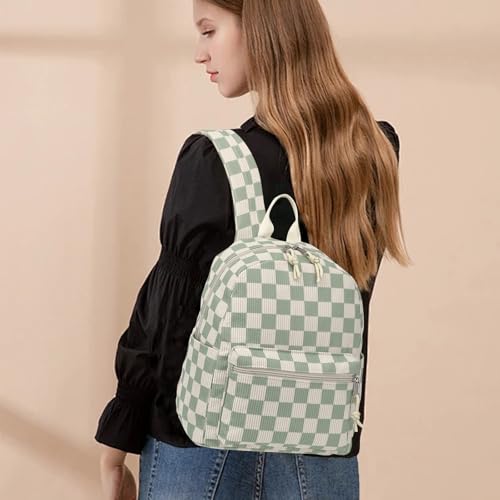 Dezcrab Corduroy Mini Backpack Purse Fashion Small Backpack Casual Daypack for Women Girls School Travel Checkered Green - Image 3