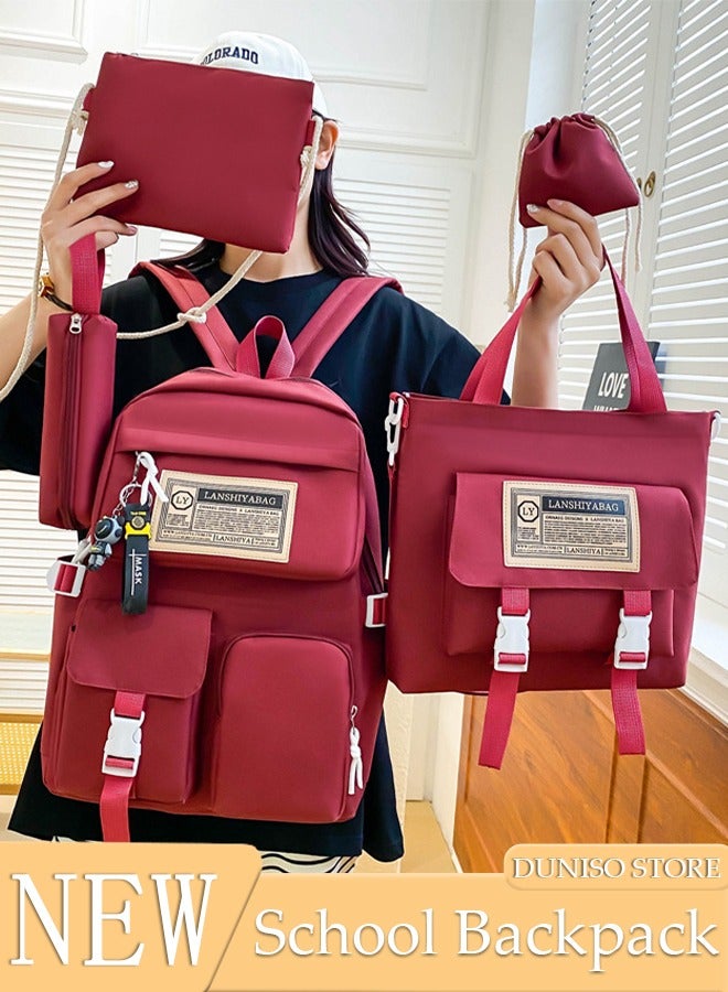 DUNISO 5PCS Kids School Backpack Set Canvas Laptop School Bag Sets for Kids with Tote Bag,Shoulder Bag,Pencil Box,Small Bag ,Large-capacity Bookbag for Girls Boys Back to School Supplies - Image 1