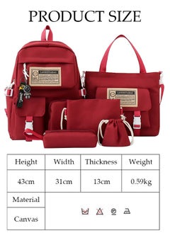 DUNISO 5PCS Kids School Backpack Set Canvas Laptop School Bag Sets for Kids with Tote Bag,Shoulder Bag,Pencil Box,Small Bag ,Large-capacity Bookbag for Girls Boys Back to School Supplies  - Image 4
